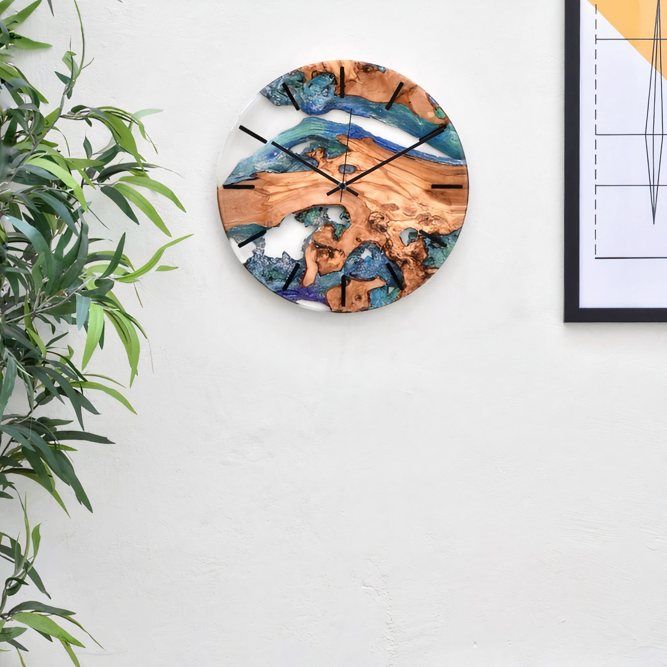 Transparent Resin & Olive Wood Wall Clock