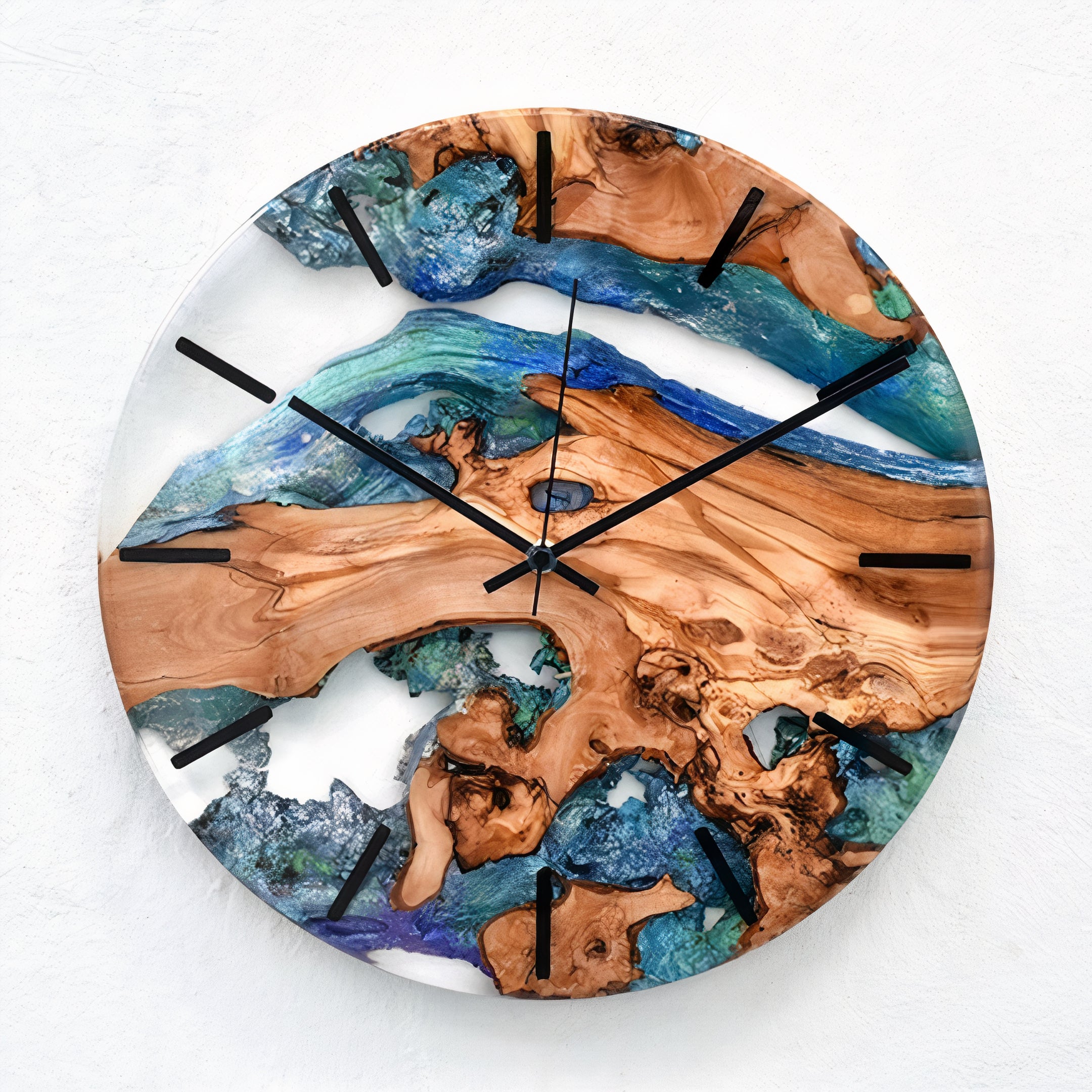 Transparent Resin & Olive Wood Wall Clock