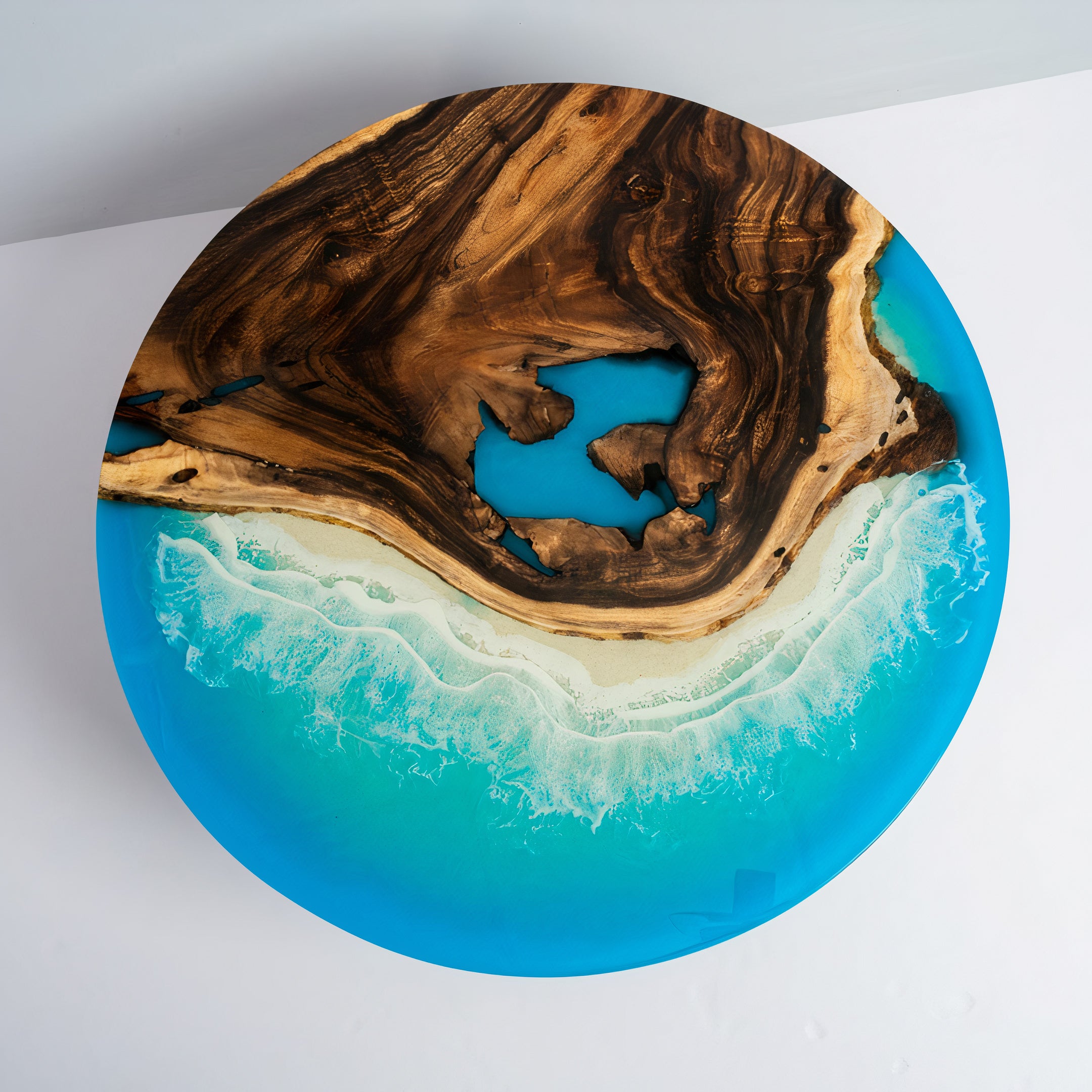 Modern Round Blue Black Epoxy Coffee Table