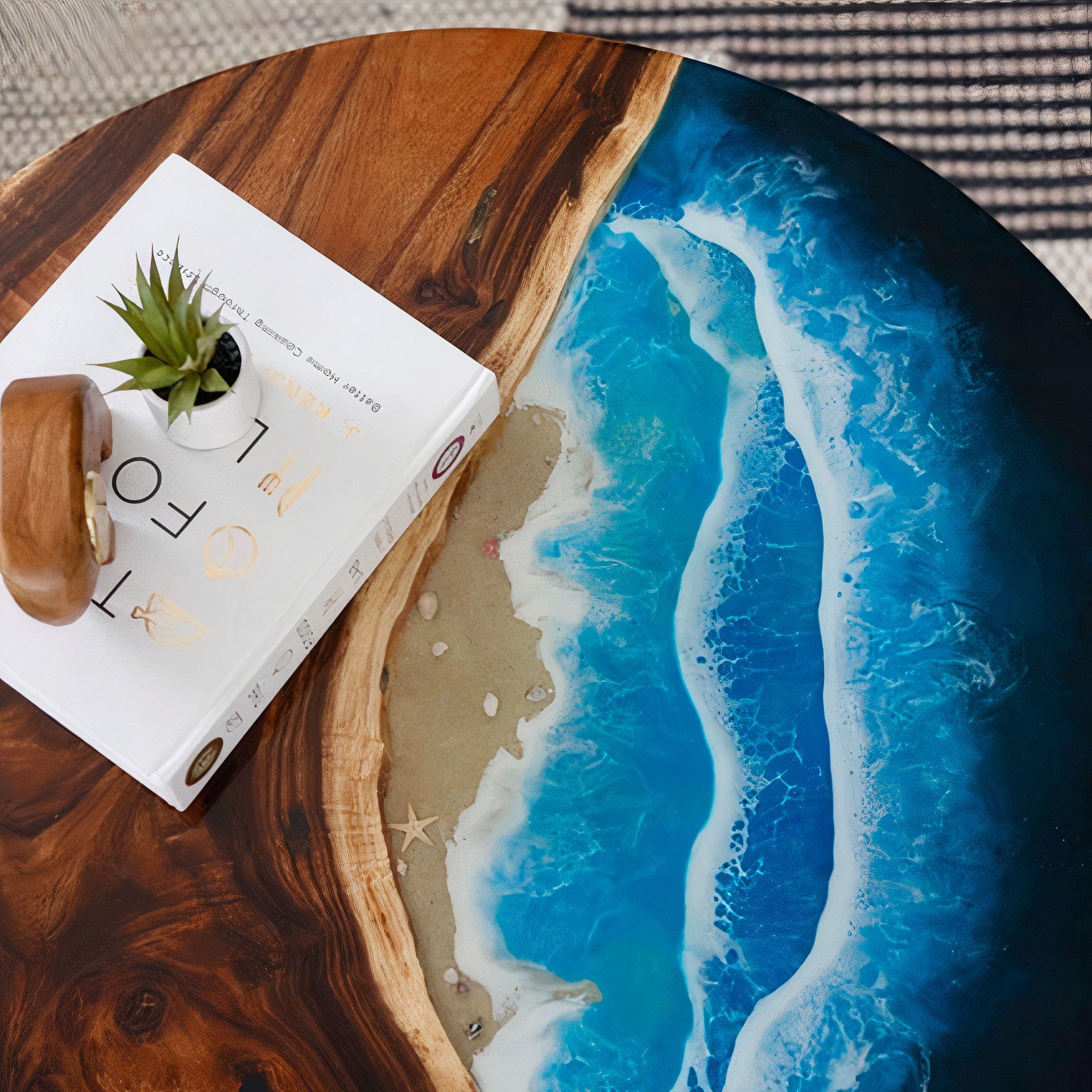 Modern Round Blue Black Epoxy Coffee Table