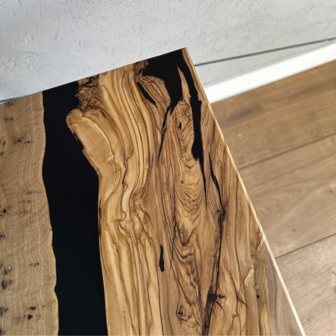 Coffee table made of olive wood and epoxy resin