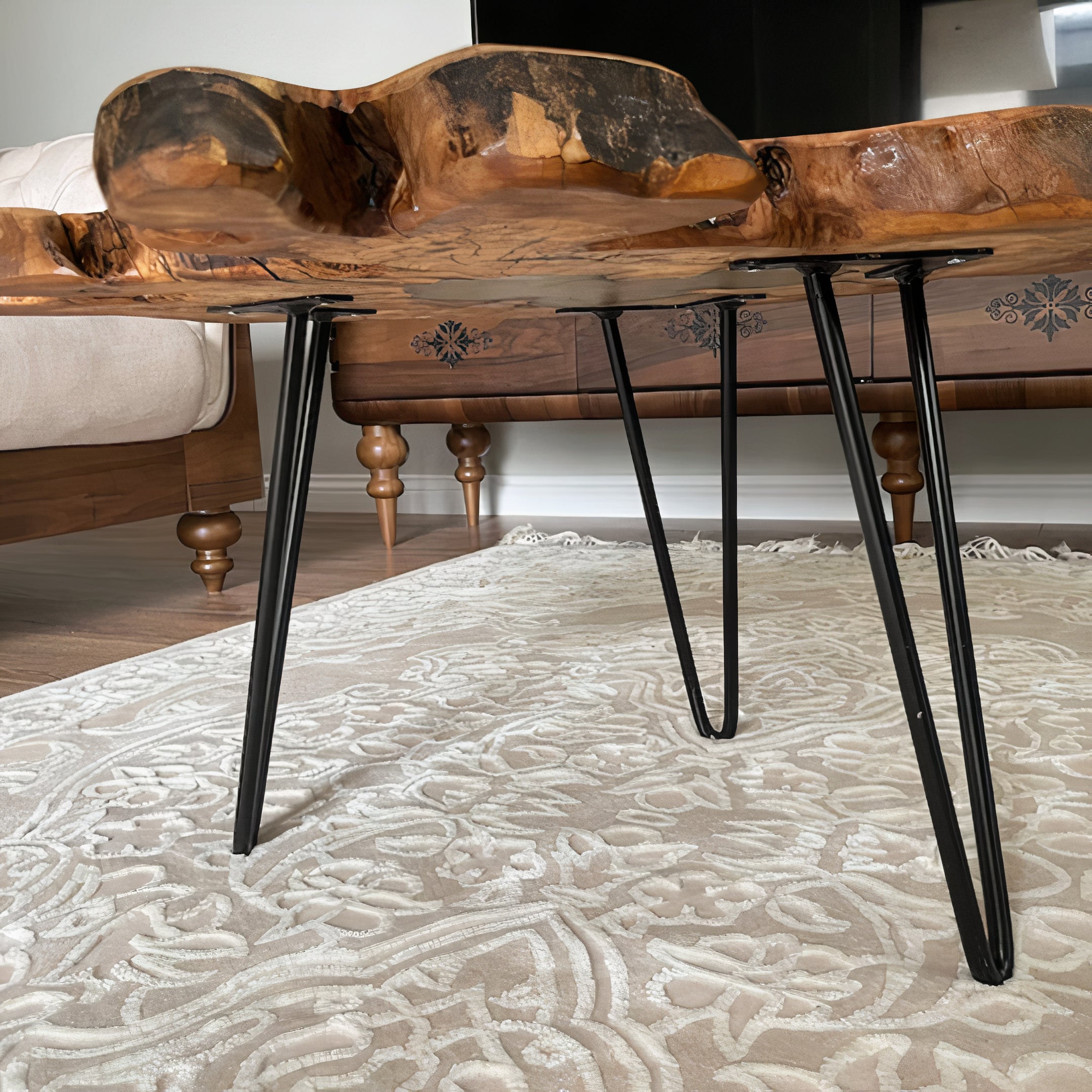 Live Edge Coffee Table with Epoxy Resin Olive Wood