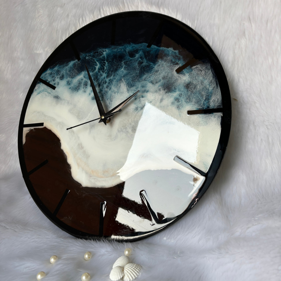 Black Epoxy Ocean Resin Wall Clock