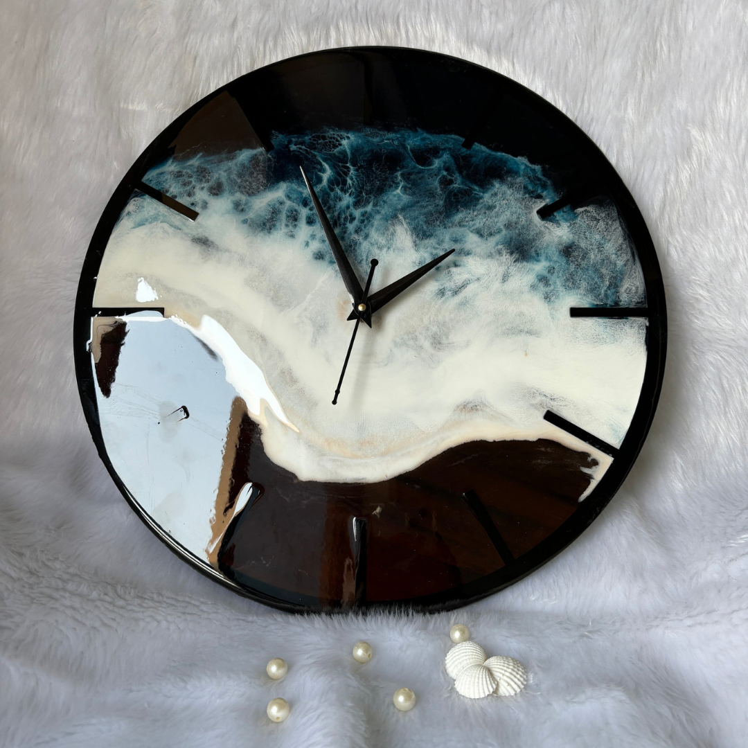 Black Epoxy Ocean Resin Wall Clock