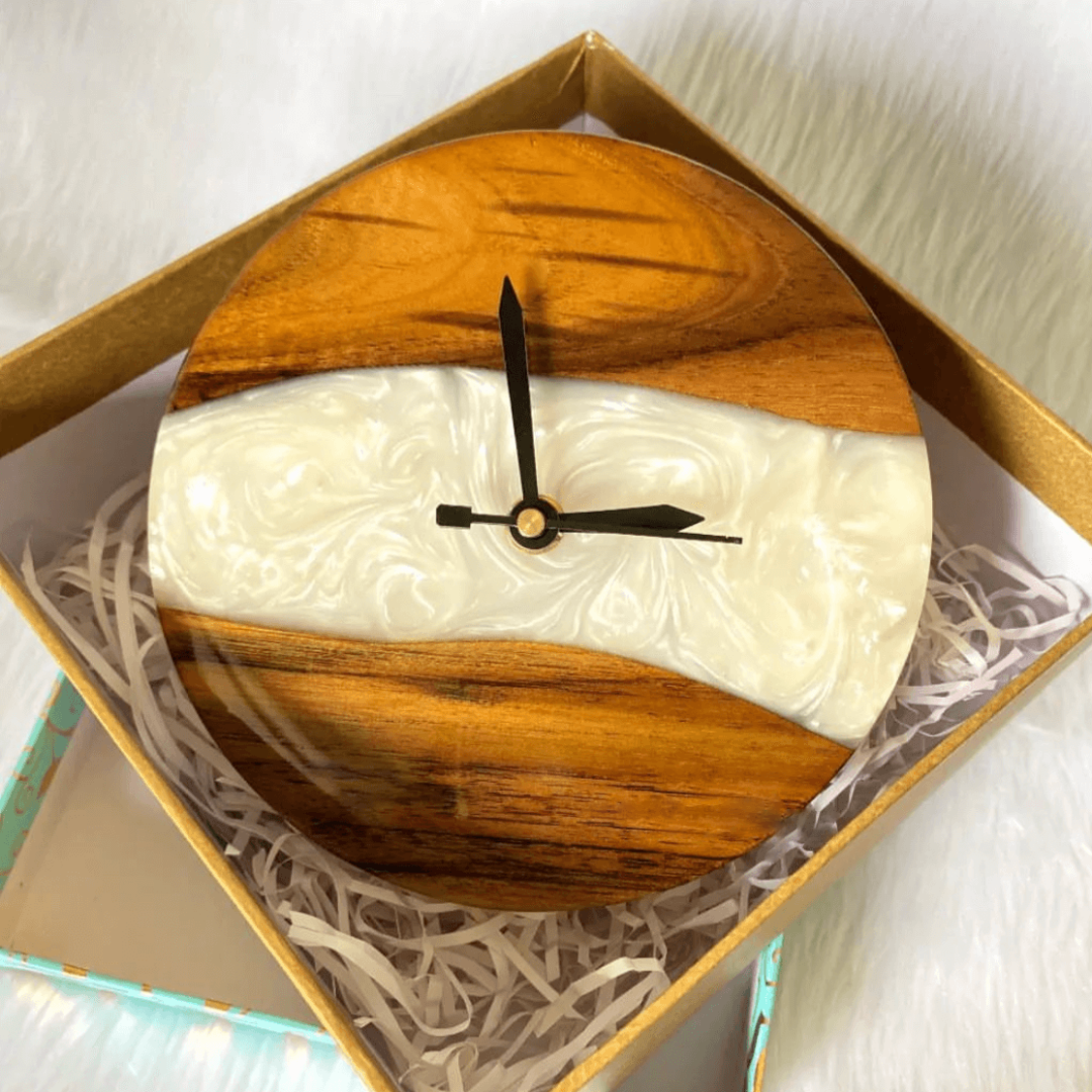 Pearl White Epoxy Resin Wall Clock