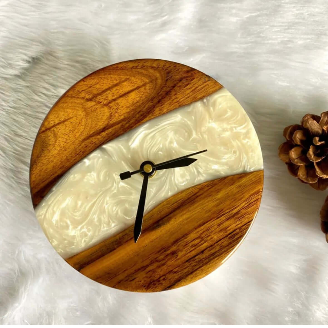Pearl White Epoxy Resin Wall Clock
