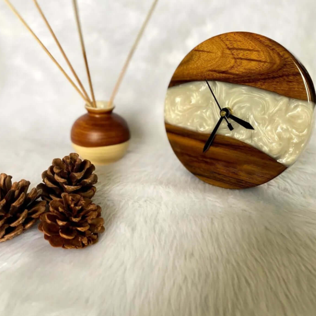 Pearl White Epoxy Resin Wall Clock