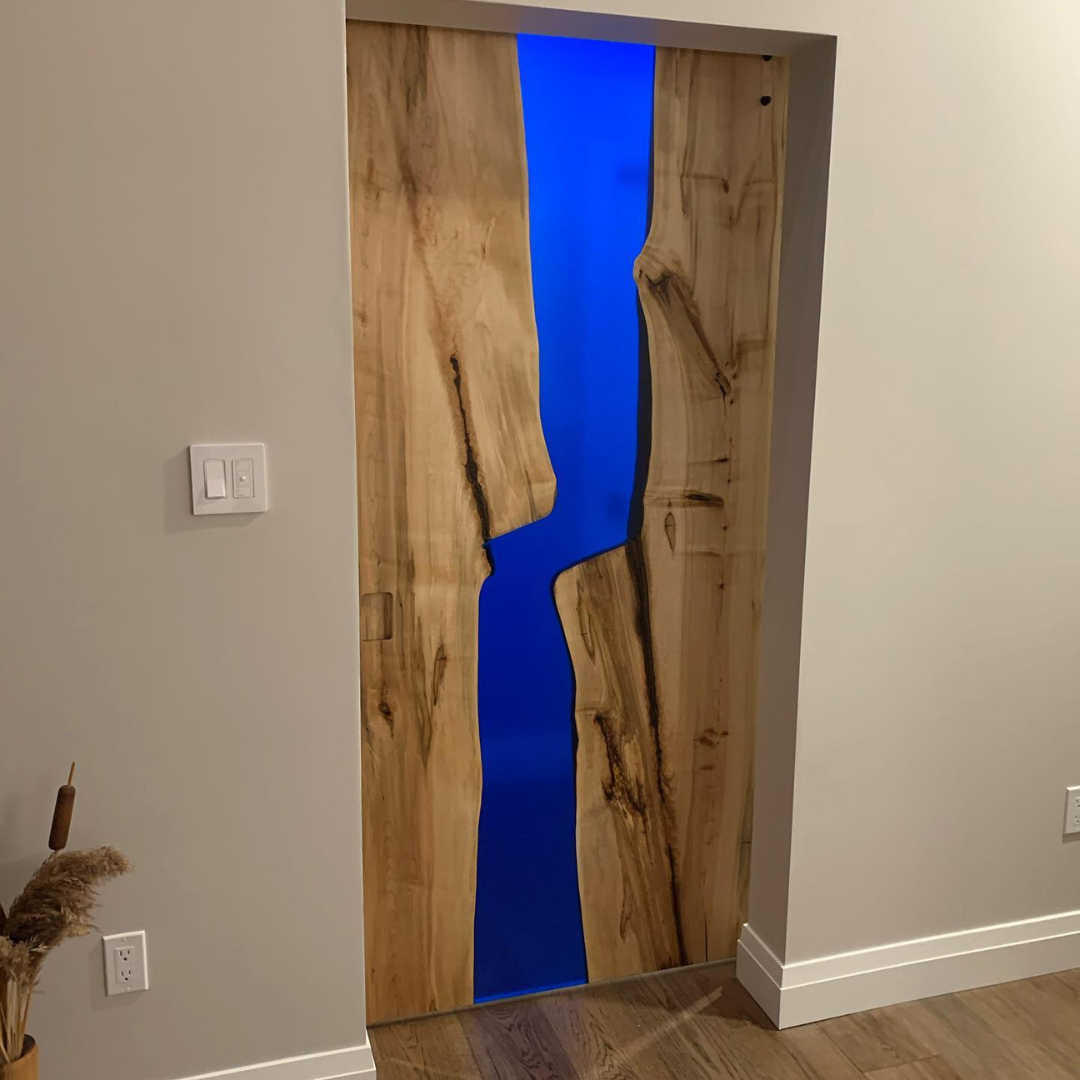 Walnut & Ocean Blue Swirly Resin Sliding Door