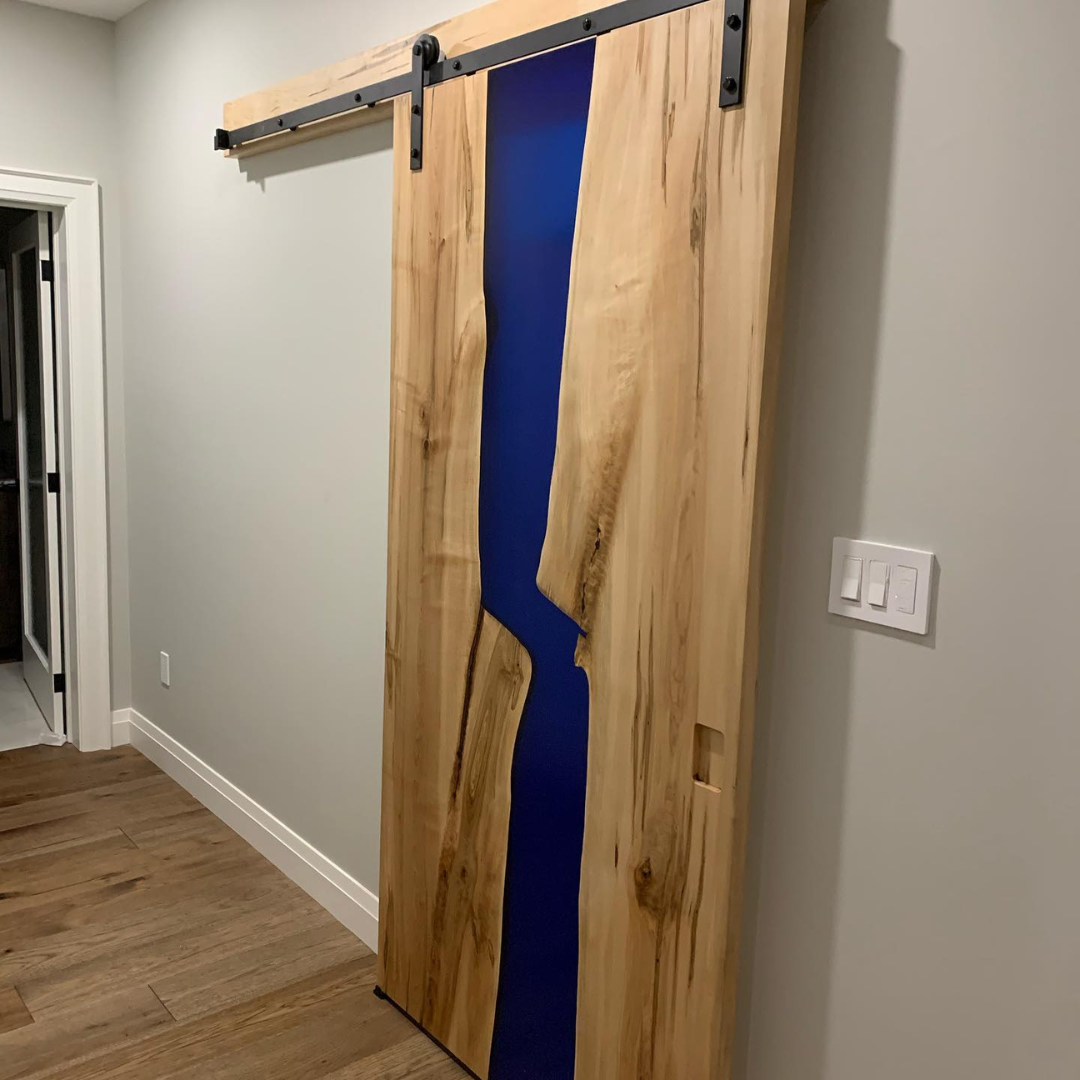 Walnut & Ocean Blue Swirly Resin Sliding Door