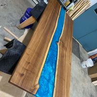 Walnut & Ocean Blue Swirly Resin Sliding Door thumbnail