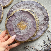 Lavender Geode Epoxy Coasters with Gold Accents thumbnail