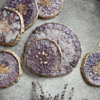 Lavender Geode Epoxy Coasters with Gold Accents thumbnail