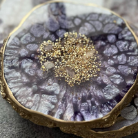 Lavender Geode Epoxy Coasters with Gold Accents thumbnail