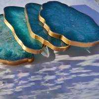 Turquoise Ocean Epoxy Coasters with Gold Trim thumbnail