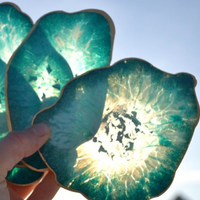 Turquoise Ocean Epoxy Coasters with Gold Trim thumbnail