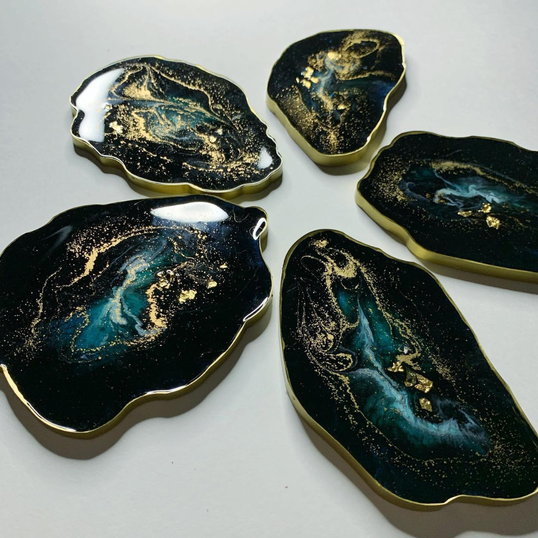 Midnight Galaxy Epoxy Coasters with Gold Highlights