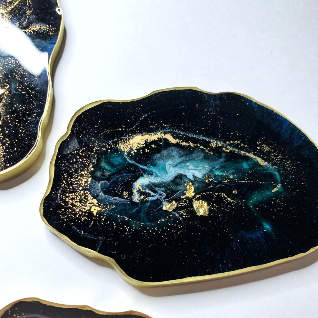 Midnight Galaxy Epoxy Coasters with Gold Highlights