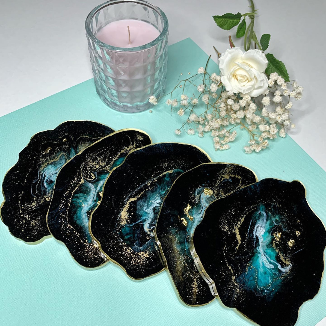 Midnight Galaxy Epoxy Coasters with Gold Highlights