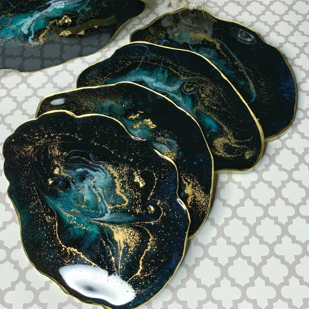 Midnight Galaxy Epoxy Coasters with Gold Highlights