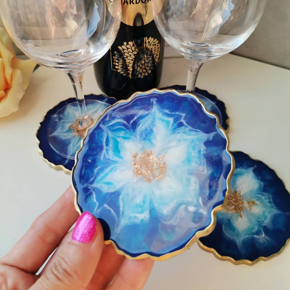 Handcrafted Blue Epoxy Resin Coasters