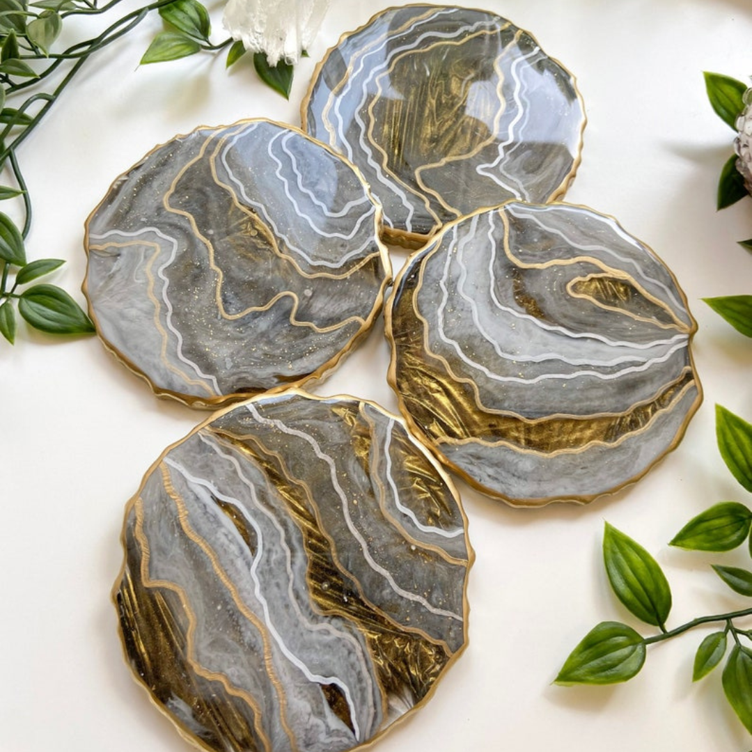 Gold & Gray Resin Coaster