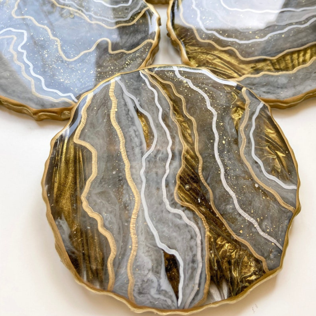 Gold & Gray Resin Coaster