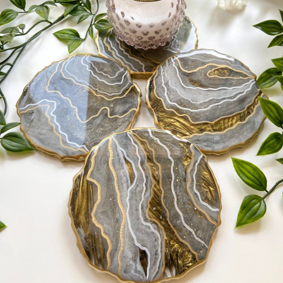 Gold & Gray Resin Coaster
