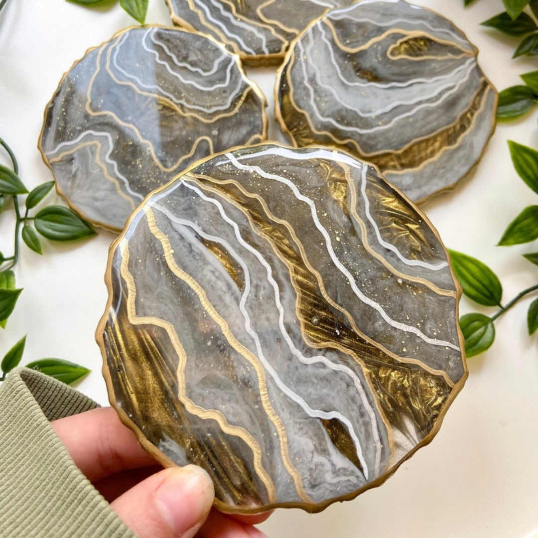 Gold & Gray Resin Coaster