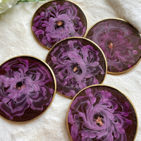 Black & Purple Flower Resin Coaster thumbnail