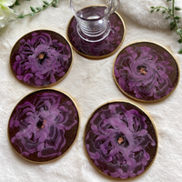 Black & Purple Flower Resin Coaster thumbnail