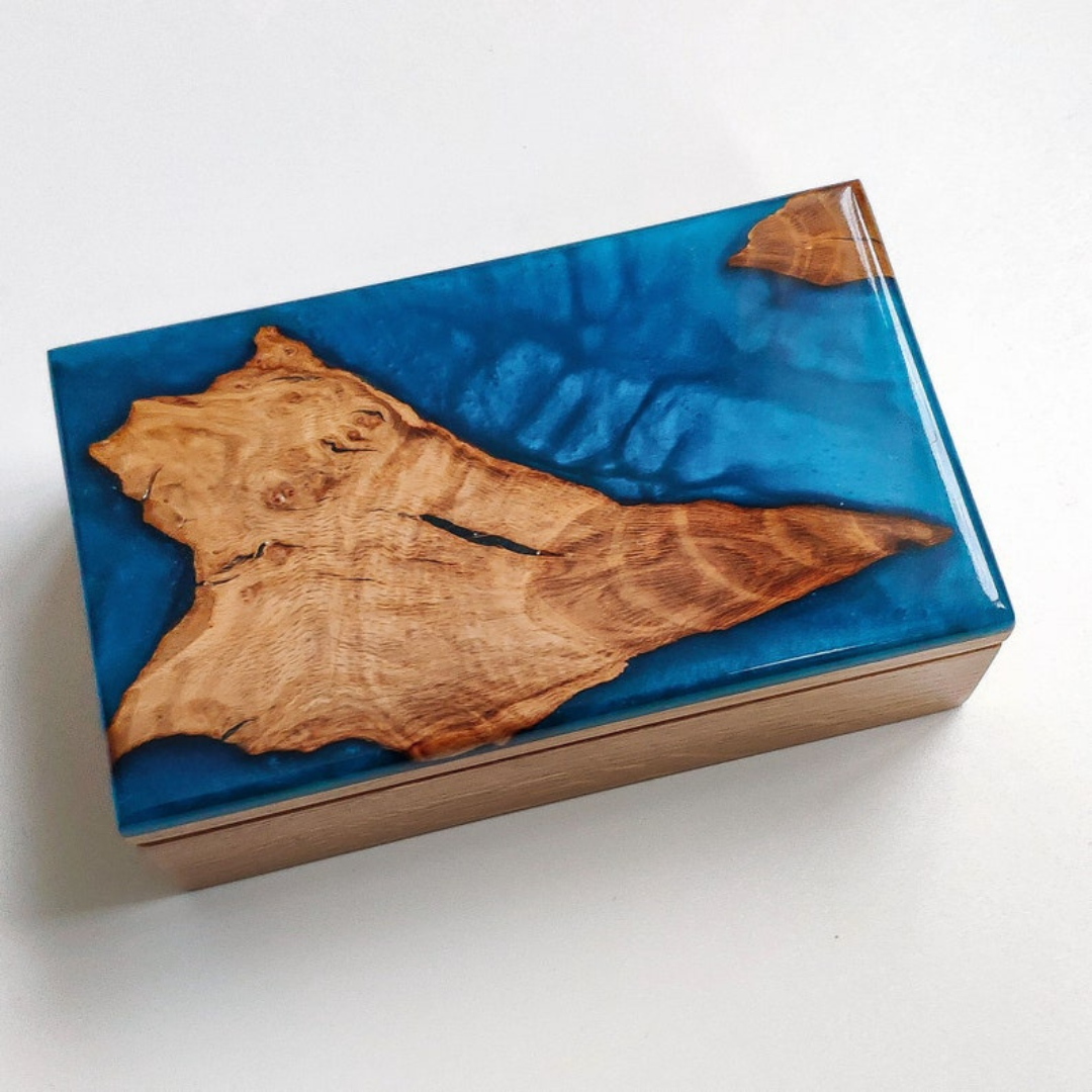 BOHO Wooden Jewelry Box With Epoxy Top