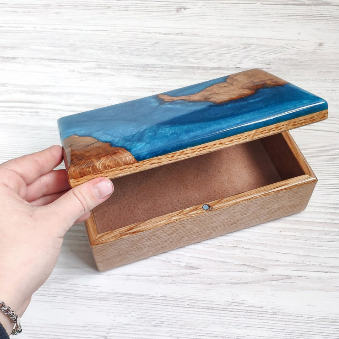 BOHO Wooden Jewelry Box With Epoxy Top