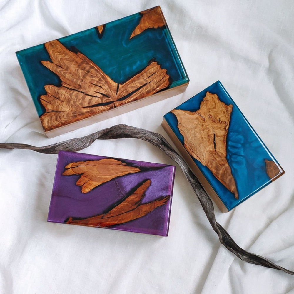 BOHO Wooden Jewelry Box With Epoxy Top