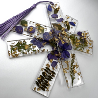 Handmade Resin Bookmark with Purple Pressed, Dried Flowers thumbnail