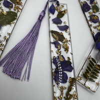 Handmade Resin Bookmark with Purple Pressed, Dried Flowers thumbnail