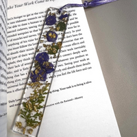 Handmade Resin Bookmark with Purple Pressed, Dried Flowers thumbnail