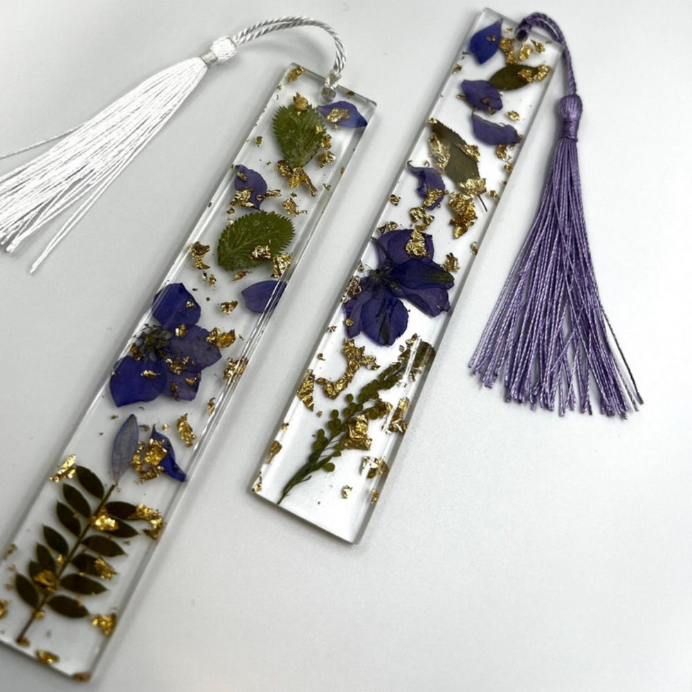 Handmade Resin Bookmark with Purple Pressed, Dried Flowers