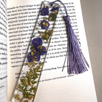 Handmade Resin Bookmark with Purple Pressed, Dried Flowers thumbnail