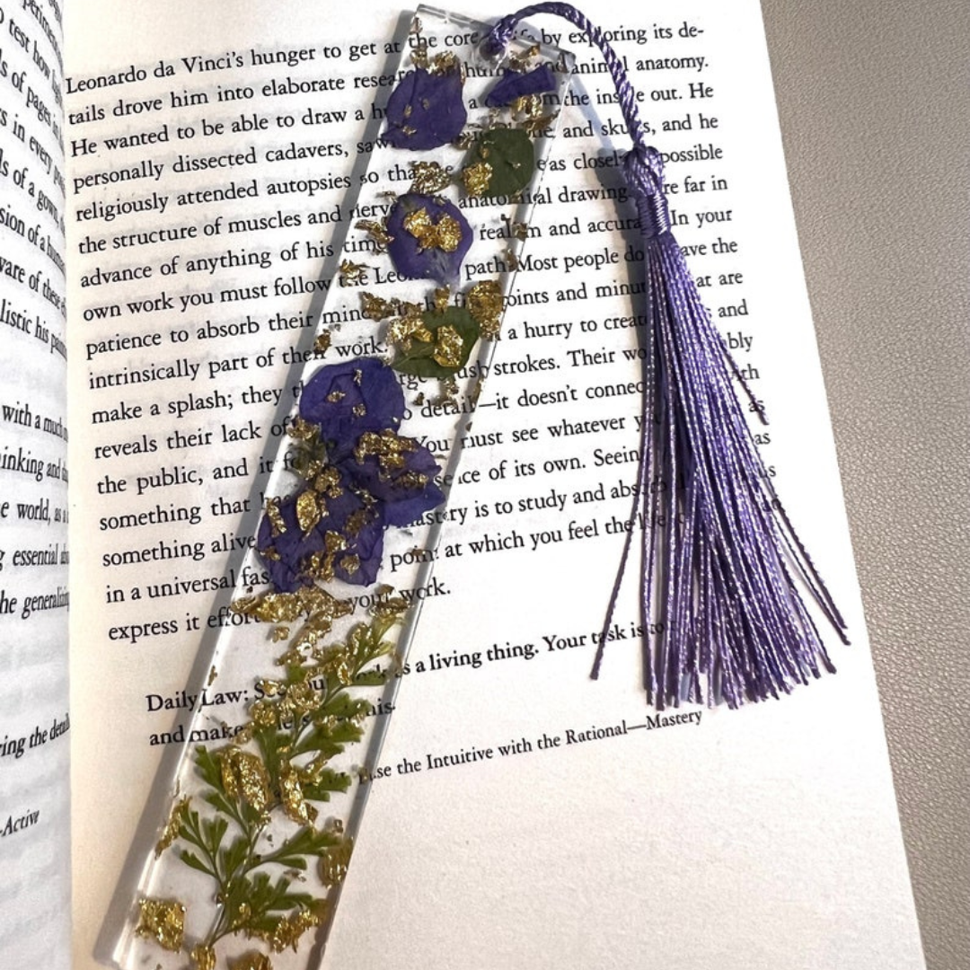 Handmade Resin Bookmark with Purple Pressed, Dried Flowers