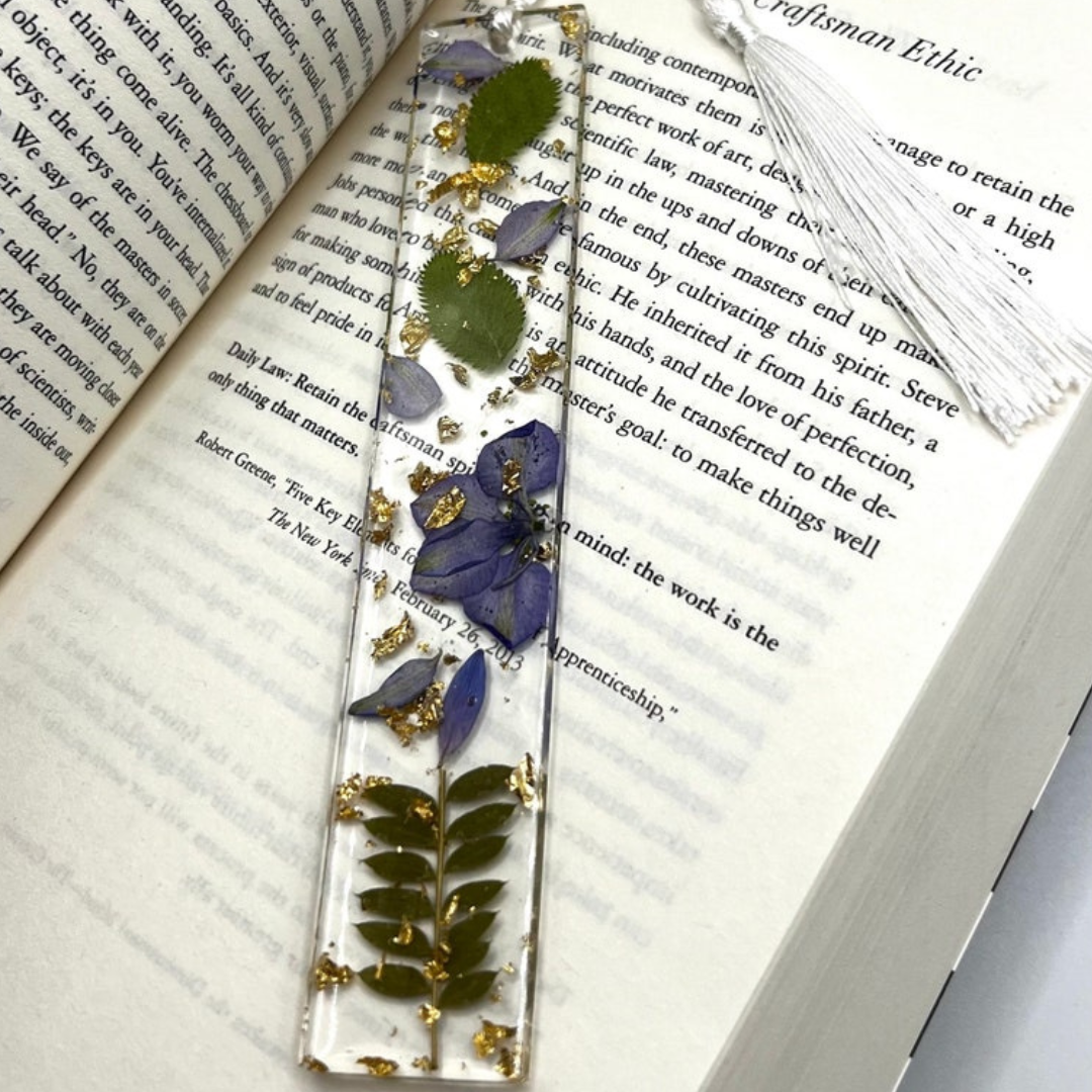 Handmade Resin Bookmark with Purple Pressed, Dried Flowers