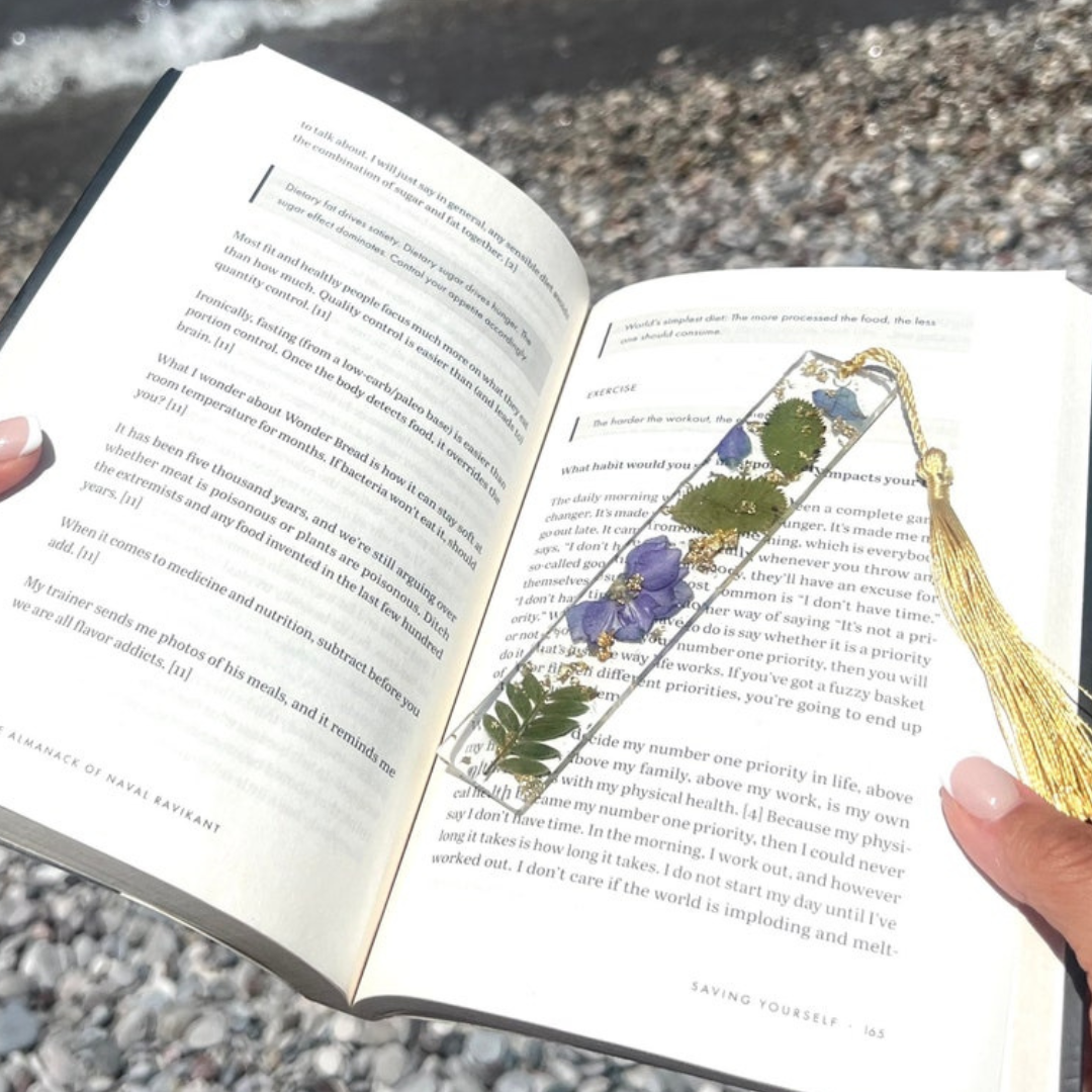 Handmade Resin Bookmark with Purple Pressed, Dried Flowers