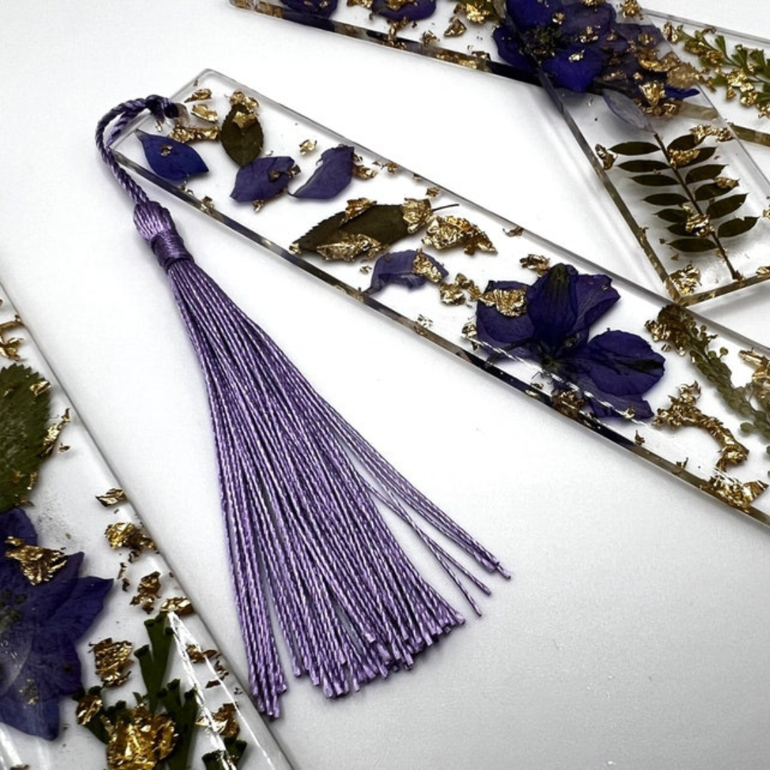 Handmade Resin Bookmark with Purple Pressed, Dried Flowers
