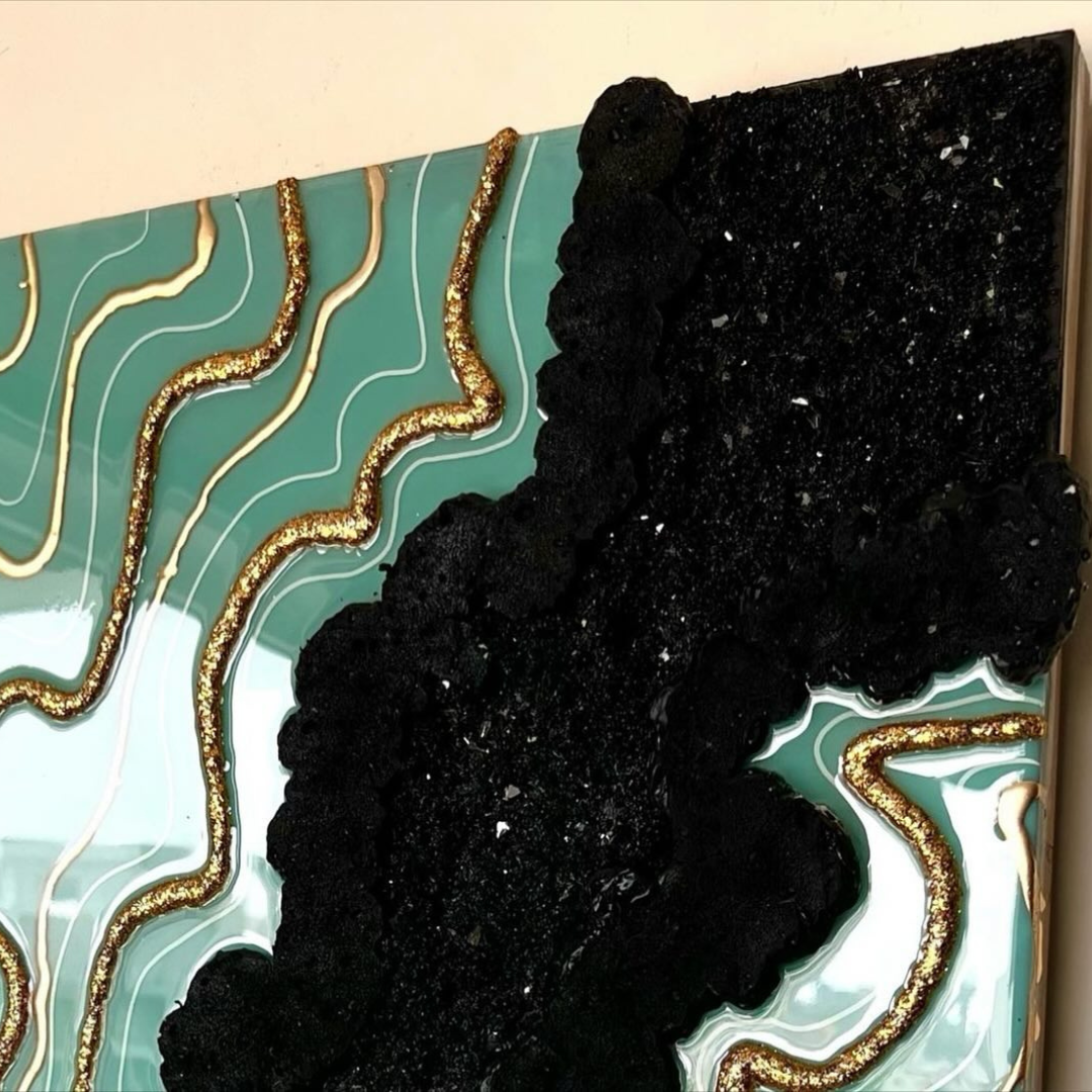 Black/Green Epoxy Geode Wall Decor