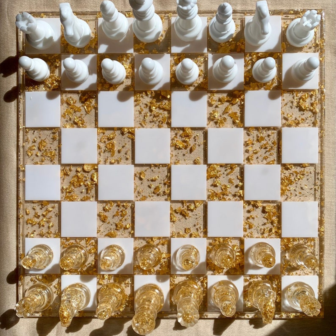 Gold and White Epoxy Chess Set