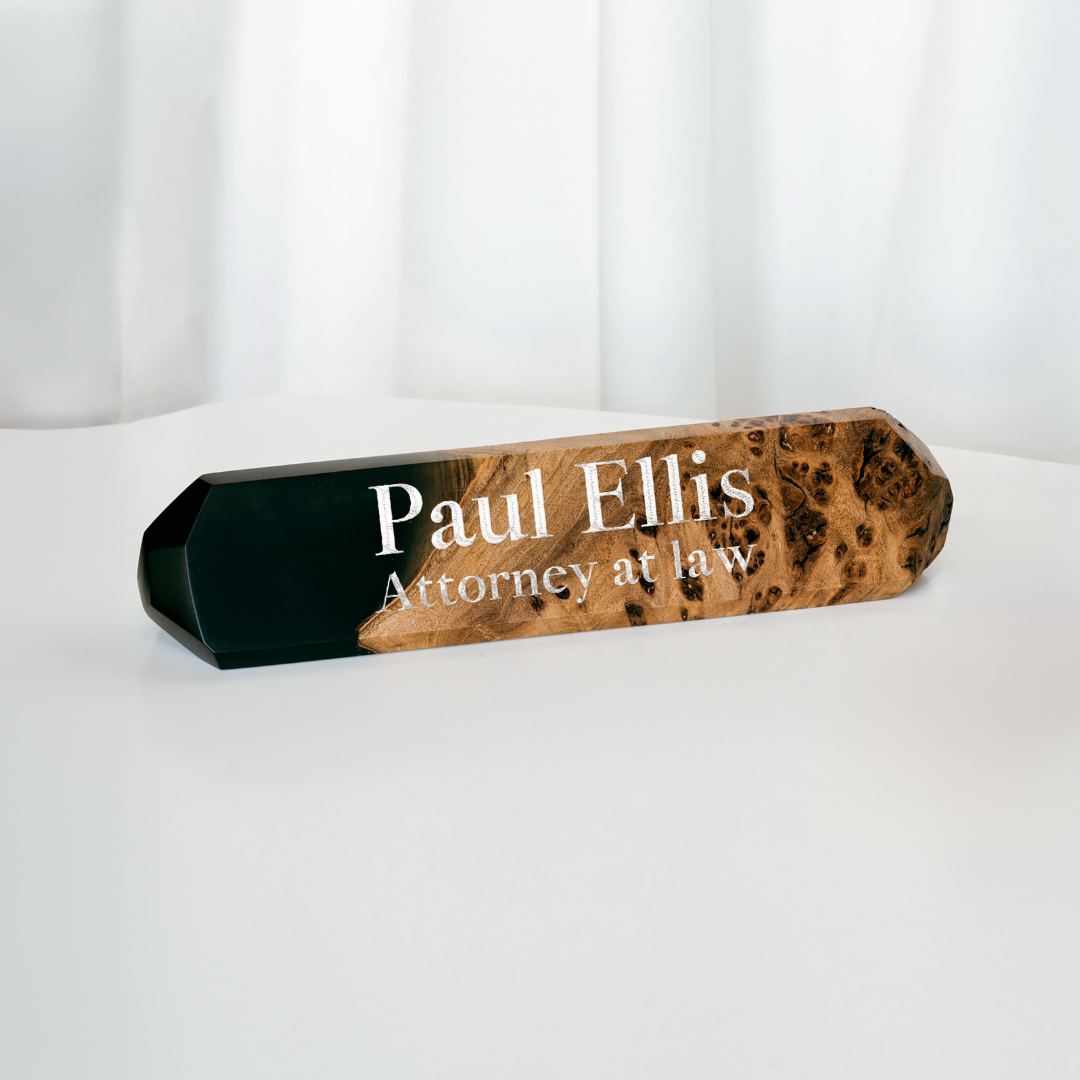 Resin & wood desk name plaque