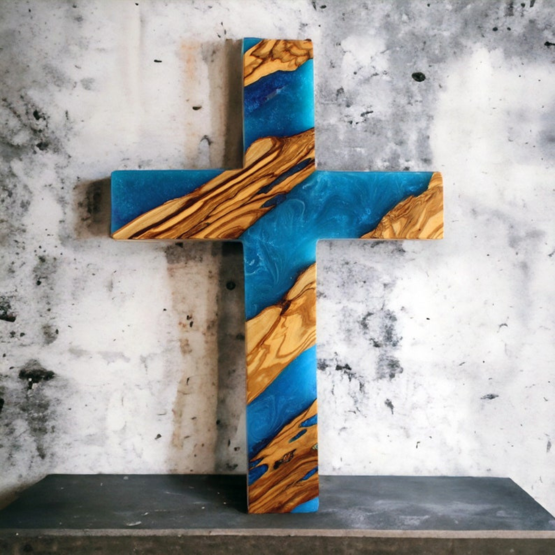 Olive Wood & Resin Wall Cross Art