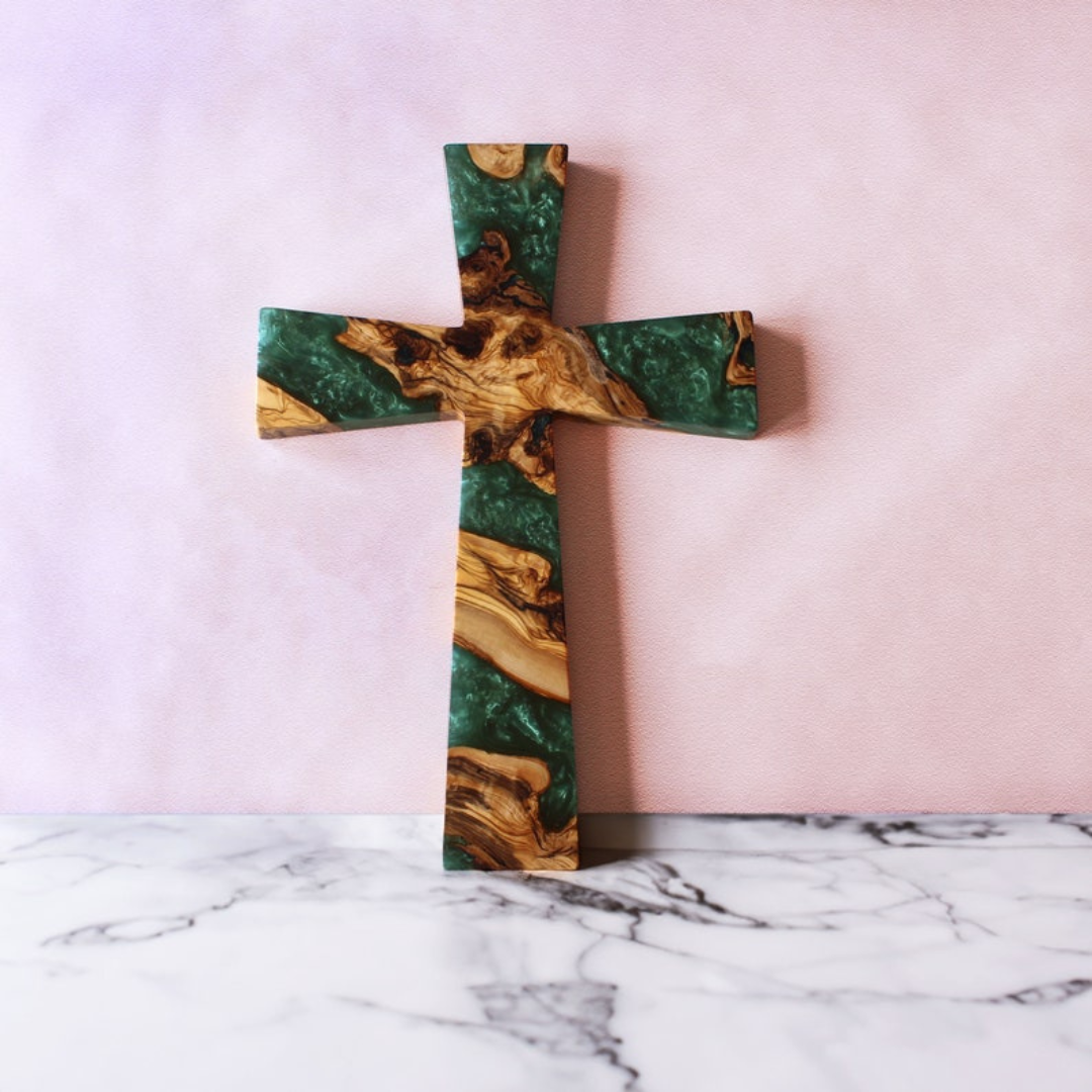 Olive Wood & Resin Wall Cross Art