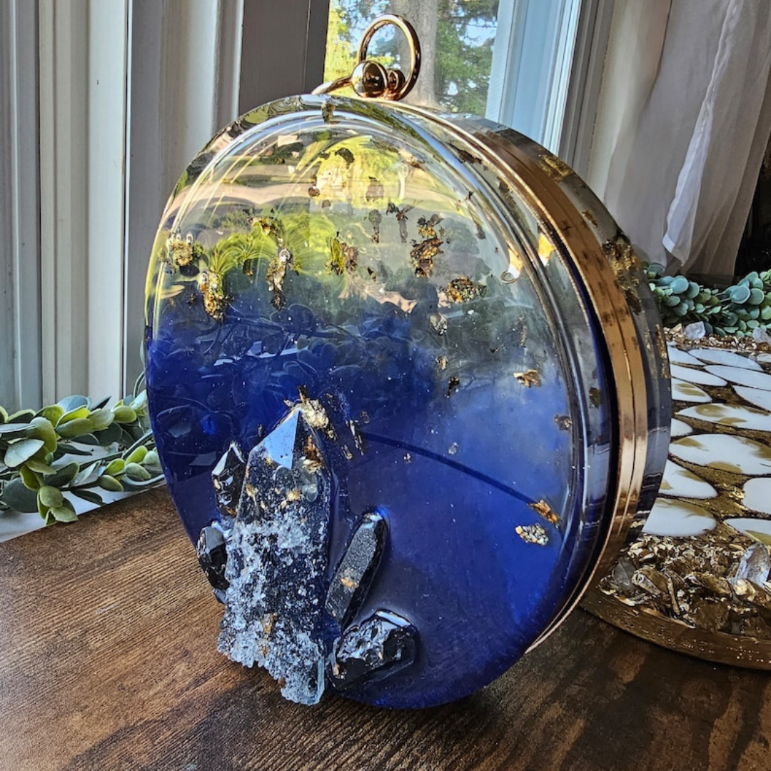 Blue Crystal Epoxy Round Clutch