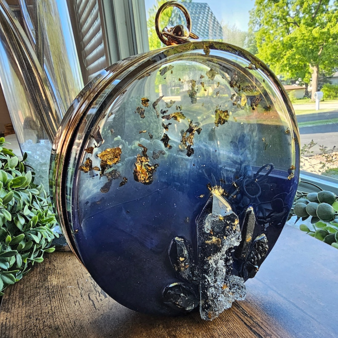 Blue Crystal Epoxy Round Clutch