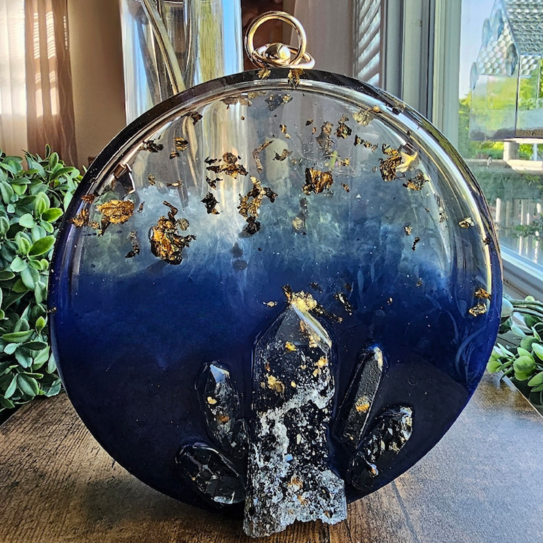 Blue Crystal Epoxy Round Clutch